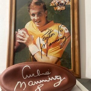 Archie Manning Signed Football + Peyton Autographed Photo NFL Collectible Bundle